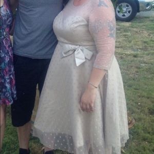 Champagne formal dress w sheer polka dot overlay